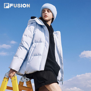 FILA FUSION斐乐潮牌羽绒服女2023冬时尚宽松休闲连帽上衣 冰湖蓝-BU（补货） 170/88A/L