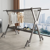 HK STAR 华恺之星 晾衣架落地衣架铝合金折叠晒被子架YJ86 2.5米+滑轮+托盘+防风脚 1.5m-2.5m灰+滑轮+托盘+防风脚