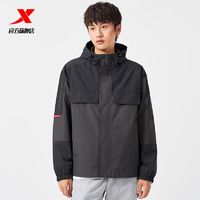 XTEP 特步 运动外套男双层风衣冲锋衣工装风连帽夹克防风运动服男