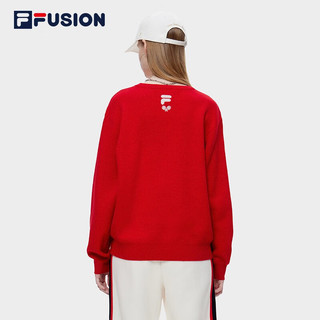 FILA 斐乐 FUSION斐乐潮牌女子织衫春宽松圆领长袖毛织上衣 石榴红-RD 160/80A/S