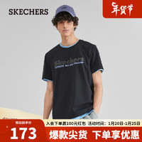 斯凯奇（Skechers）男装黑色上衣针织圆领T恤舒适透气运动短袖L223M122