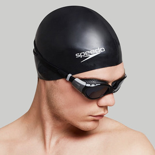 速比涛（Speedo） 硅胶泳帽 舒适长发 防水男女士成人硅胶加厚游泳帽 专业游泳装备 加大长发款 黑色