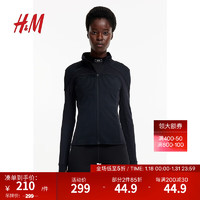 H&M女士运动外套修身舒适立领拉链长袖外套1179763 黑色 155/80A