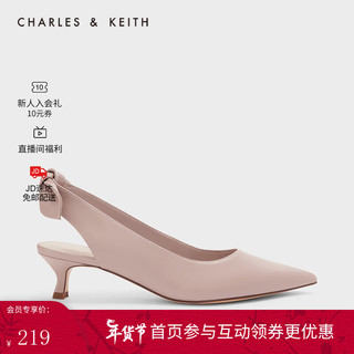 CHARLES&KEITHCK1-60580201女士蝴蝶结饰尖头中跟凉鞋 粉红色Pink 35