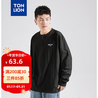 唐狮 TONLION24春男一粒扣亨利岭左胸文字印花圆领长袖T恤 黑色 XXL