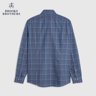 布克兄弟（BrooksBrothers）男士春秋新棉质扣结领免烫修身长袖休闲衬衫 4003-蓝色格纹 S