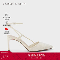 CHARLES&KEITHCK1-60920254女士斜绊带尖头高跟凉鞋 Beige米色 34