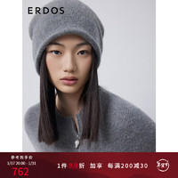 ERDOS 纯羊绒圆顶多色四平保暖针织帽女士帽子 玛瑙灰 52cm