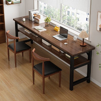 锦需书桌学习双人家用桌子长方形简易出租屋电脑桌窄靠墙长条桌 双层拉丝黑橡木色100x40x75cm