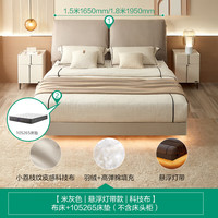 全友（QUANU）家居x国民家居 双人床1.8米奶油风悬浮床感应灯带科技布床115012 悬浮灯带 科技布床+265床垫