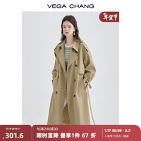 VEGA CHANG风衣女中长款2024春韩版收腰经典时尚外套ins潮 鹭茶色 L