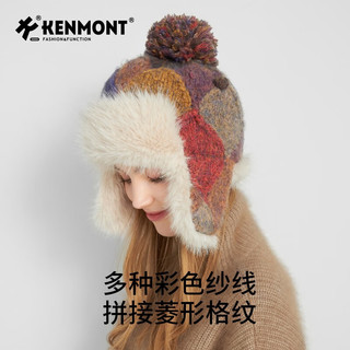 卡蒙（Kenmont）多巴胺格子毛线帽女冬季大头围加厚防寒毛绒护耳雷锋帽9499 海洋色 适用头围 (57-60cm)