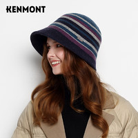 卡蒙（Kenmont）多彩条纹气质小盆帽女秋冬纯羊毛呢水桶渔夫帽可折叠km-9461