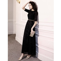 塞德勒黑色宴会晚礼服女2023气质高贵优雅主持人连衣裙高端年会 黑色 L