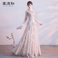 塞德勒宴会晚礼服女伴娘服韩版优雅主持人公主显瘦长款 卡其色长款 M