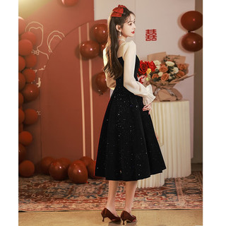 塞德勒（SAIDELE）黑色晚礼服女平时可穿法式洋装宴会气质轻奢众高端赫本风成人礼裙 黑色 M (96-105斤)