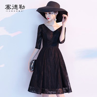 塞德勒黑色晚礼服女2023宴会高贵气质名媛小礼服平时可穿A字裙短款 黑色 M