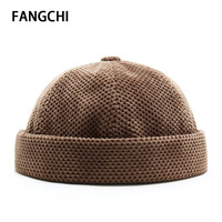 Fangchi 帽子男灯芯绒地主帽潮韩版纯色复古雅痞瓜皮帽男嘻哈街头潮人无檐流氓帽女 BQM-452咖啡 可调节
