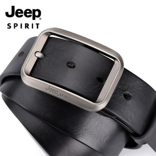 JEEP SPIRITJEEP吉普皮带男士头层牛皮裤带时尚潮流针扣中青年休闲腰带长辈礼盒套装 BT0433黑色 均码