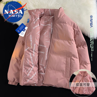 NASA MARVEL 棉衣男棉服冬季外套百搭加厚保暖面包服双面穿装休闲棉袄子 黑色 XL-（120斤-140斤）