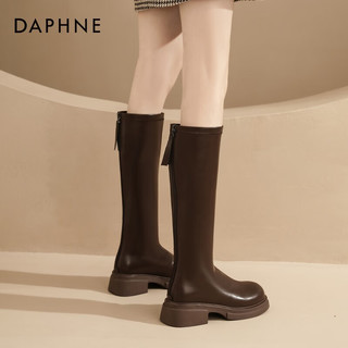 达芙妮（DAPHNE）达芙妮厚底靴子女长筒靴2023简约高跟长靴秋冬女鞋瘦瘦靴 棕色 37