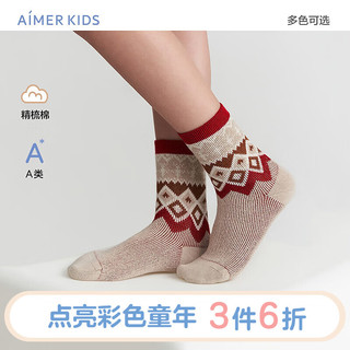 爱慕儿童（AIMER KIDS）秋冬中性生肖龙新年红品儿童袜子棉短袜/中筒袜宝宝周岁薄款 中筒圣诞卡其 12(脚长10-12cm，9-18个月)