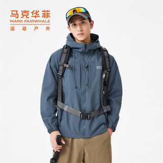 马克华菲户外运动夹克连帽外套登山服工装防风653392173202 灰蓝 4XL