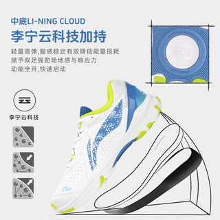 LI-NING 李宁 羽毛球鞋男女款专业运动羽鞋防滑减震透气舒适快速启动 45 标准白/巴黎蓝