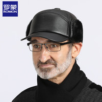 罗蒙中老年皮帽子男士冬季加绒保暖户外防风护耳老头长辈鸭舌帽棒球帽 黑毛款 均码 