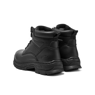 Skechers斯凯奇男士绑带工作靴黑色马丁靴皮鞋舒适男鞋200130-BLK42.5