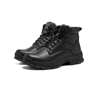 Skechers斯凯奇男士绑带工作靴黑色马丁靴皮鞋舒适男鞋200130-BLK42.5