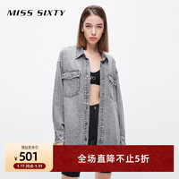 MISS SIXTY季牛仔衬衫女中长款复古浅灰宽松美式休闲 浅灰 S