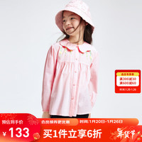 Annil 安奈儿 童装儿童衬衫女童长袖印花荷叶边娃娃衫2024春新 半糖粉 150