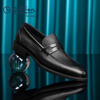 金利来（goldlion）男鞋商务休闲鞋皮鞋轻便舒适套脚乐福G521310324AAB-黑色-42码