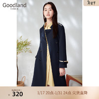 音儿（YINER）Goodland美地女装季撞色拼接长款双排扣风衣外套 复古蓝 38