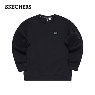 斯凯奇（Skechers）男子运动舒适针织套头卫衣休闲时尚圆领长袖上衣P124M006 碳黑 L