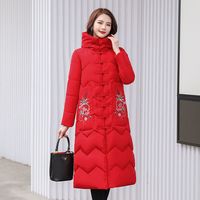 乔骏晟长款过膝风棉棉服女式唐装旗袍民族风外套棉袄 红色 M