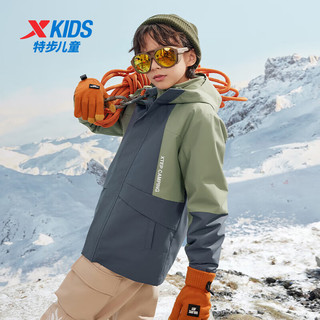 特步（XTEP）儿童童装男童户外运动保暖梭织两件套 沙茶绿 175cm