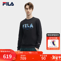 FILA 斐乐 ×V&A联名系列斐乐男子针织套头衫2024春季时尚休闲卫衣 正黑色-BK 175/96A/L