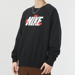 NIKE 耐克 卫衣男装2024春季运动服加绒保暖圆领套头衫FZ6374-657 FZ6374-010黑色新年款内里加绒 L