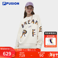 FILA FUSION斐乐潮牌男子针织套头衫2024春涂鸦字母纯棉卫衣 灰麦色-BG 170/92A/M