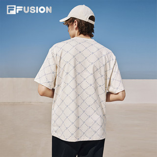 FILA FUSION斐乐潮牌款针织短袖衫2024春时尚宽松纯棉T恤 麦乳色-BG 190/108A/XXXL