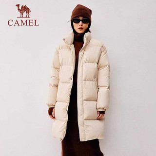 骆驼（CAMEL）【小虫联名】户外羽绒服长款加厚保暖三防鹅绒羽绒服 TE3QYR007 R007，米白，女