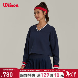 威尔胜（Wilson）24年春季复古美式女款潮流经典V领运动卫衣 WW00198411DBC XS