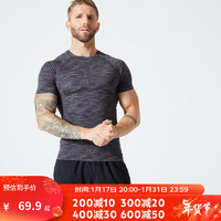 迪卡侬（DECATHLON）男士圆领T恤有氧服透气瑜伽服户外运动上衣 灰色 L