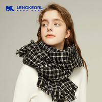 凌克（LENGKEORL）格子羊毛围巾女秋冬季女圣诞实用冬款 黑格