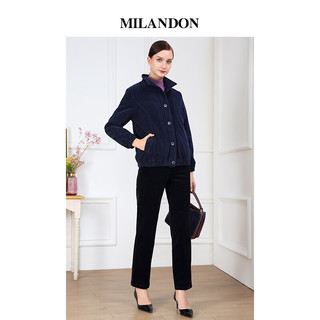 米兰登（MILANDON）冬季中老年女装装加棉加厚保暖灯芯绒棉衣外套女1M450112 宝兰 XL