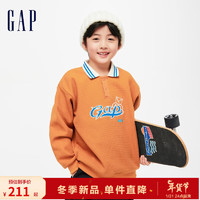 Gap男女童冬2023LOGO加绒保暖POLO衫890024儿童卫衣 橙黄色 150cm(L) 亚洲尺码