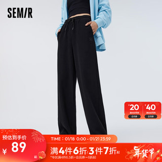 森马（Semir）休闲裤女运动卫裤百搭气质春季简约印花抽绳阔腿裤女生ins潮 黑色90001 160/66A/M