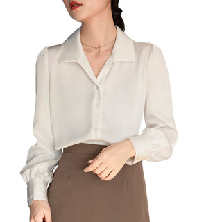 初申 长袖衬衫女缎面高级复古气质设计感法式职业通勤衬衣S132C2205 白色长袖 L